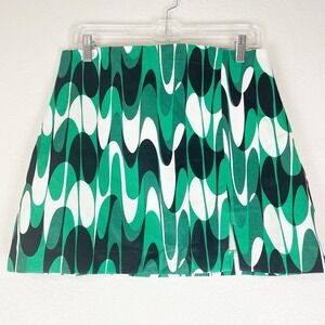 New Zara Mini Skirt Womens Large Mod Green Abstract Retro Bold Slit Trippy L